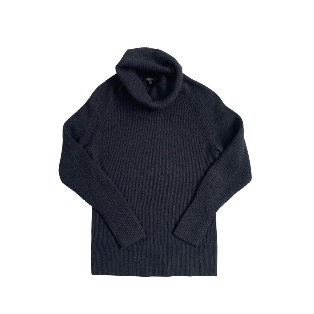 Quince Wool Baby Alpaca Women's XS Ribbed Turtleneck Sweater Jumper True Black